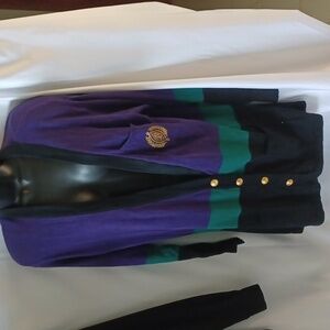 Vintage Anne Klein long cotton cardigan,  purple,  green,  black